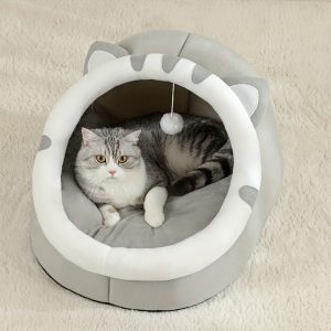 Breathable Cat-Ear Basket Bed with Pom-Pom – Crazy Cat Ladies